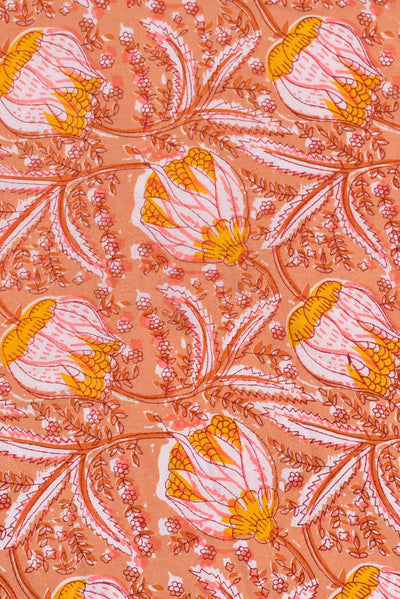 Peach Flower Print Rayon Fabric