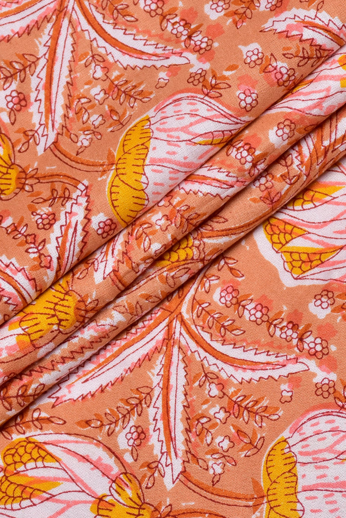 Peach Flower Print Rayon Fabric