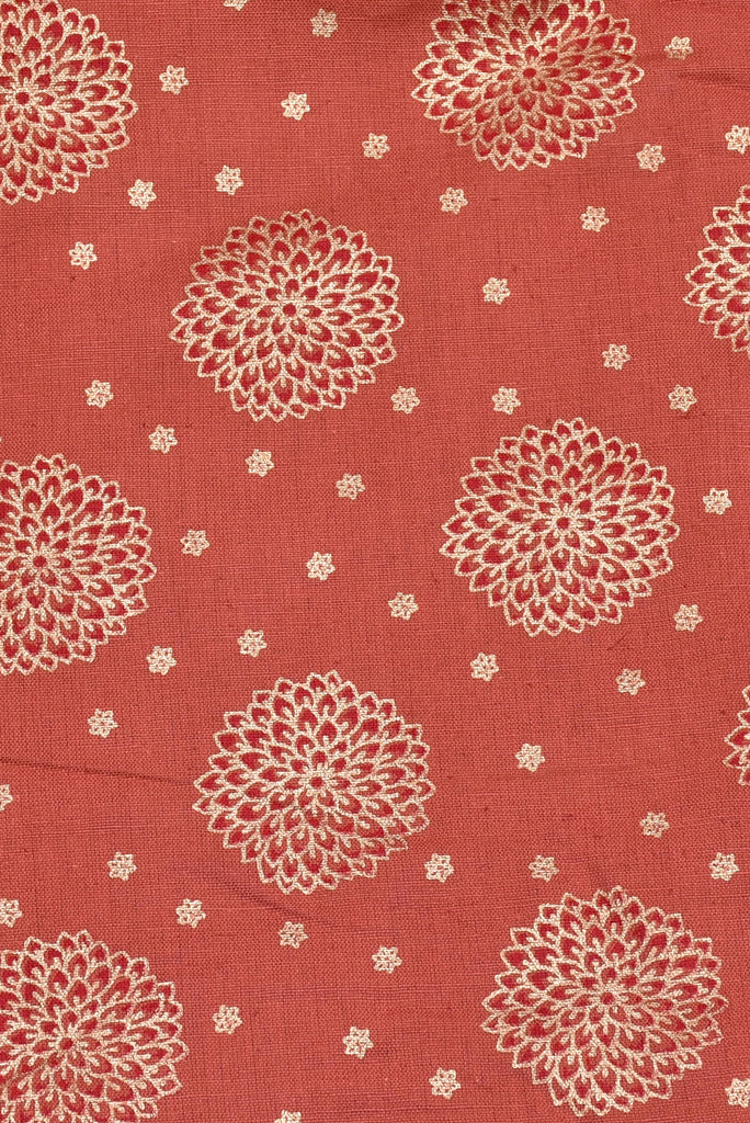 Gold Flower Print Rayon Fabric