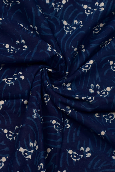 (Cut Piece 0.70 Mtr) Blue Bird Print Cotton Fabric