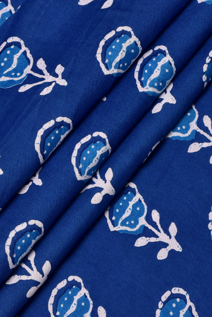 Blue Flower Print Rayon Fabric