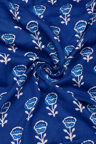 Blue Flower Print Rayon Fabric