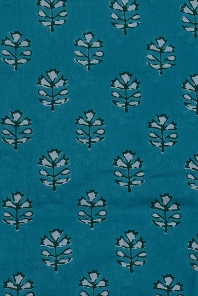 (Cut Piece 0.40 Mtr) Blue Flower Print Cotton Fabric