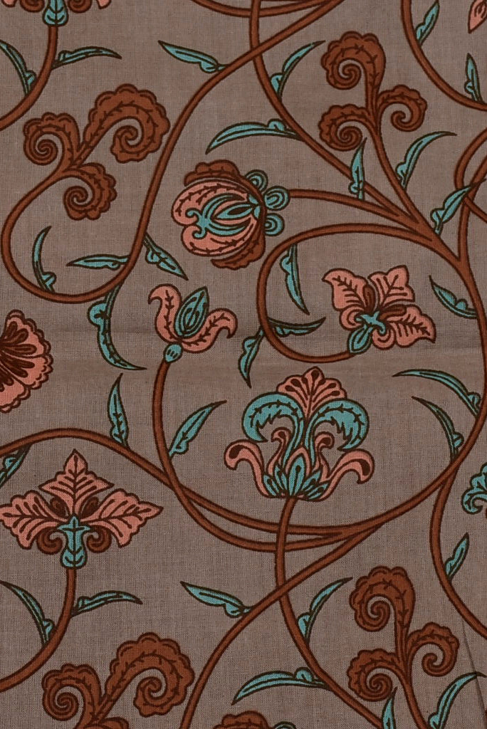 Brown Flower Print Rayon Fabric