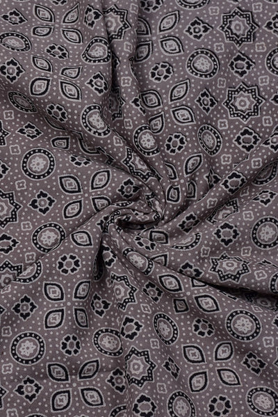 (Cut Piece 0.60 Mtr) Grey Printed Cotton Fabric