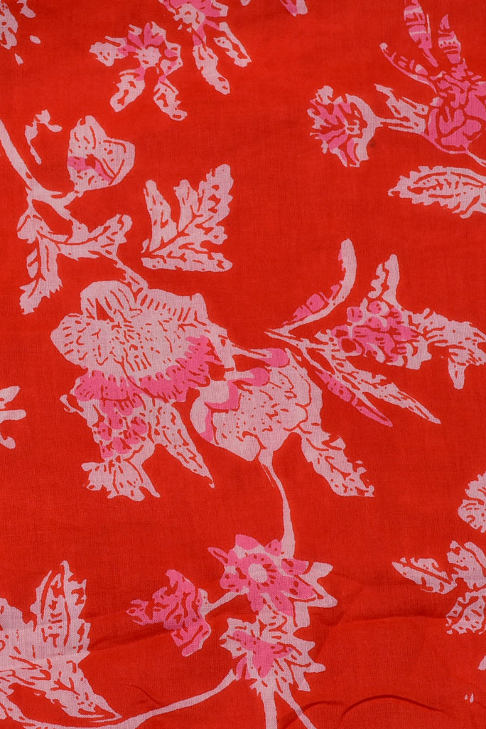Red Flower Print Cotton Fabric