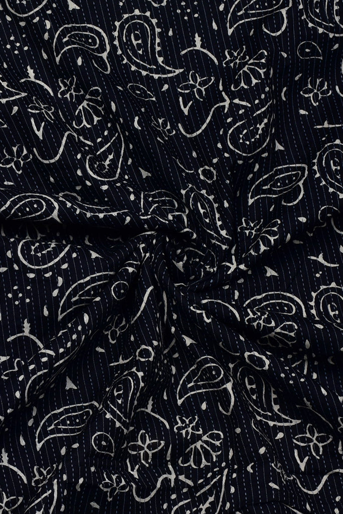 Dark Black Butta Print Kantha Cotton Fabric