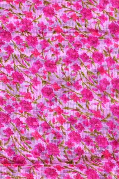 Pink Flower Print Kota Doria Fabric