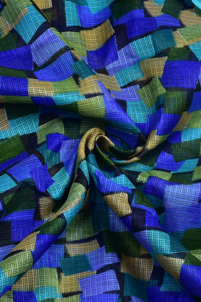 Blue Shape Print Kota Doria Fabric