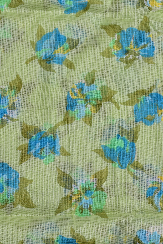 Light Green Flower Print Kota Doria Fabric