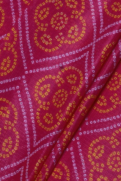 Pink Bandhej Print Kota Doria Fabric