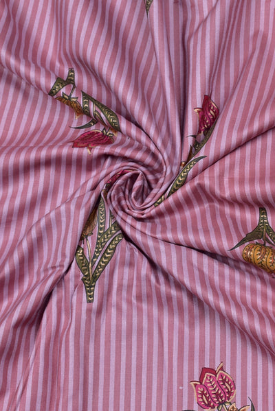 Pink Stripes Flower Print Rayon Fabric