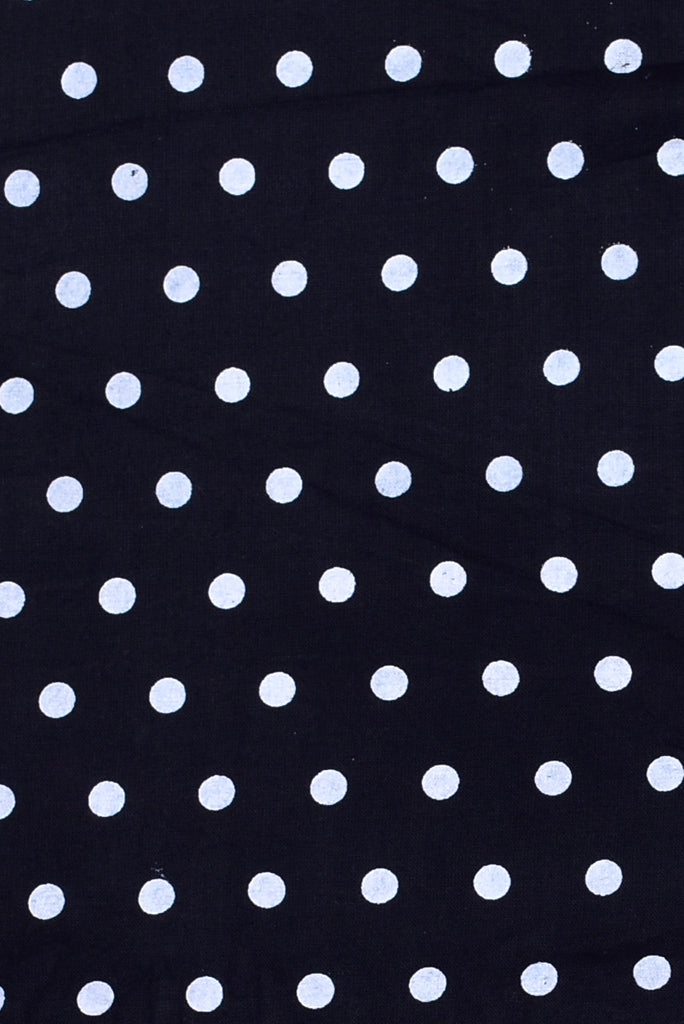 (Cut Piece 0.60 Mtr) Black Polka Dots Print Rayon Fabric