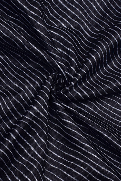 Black Stripes Print Kota Doria Fabric