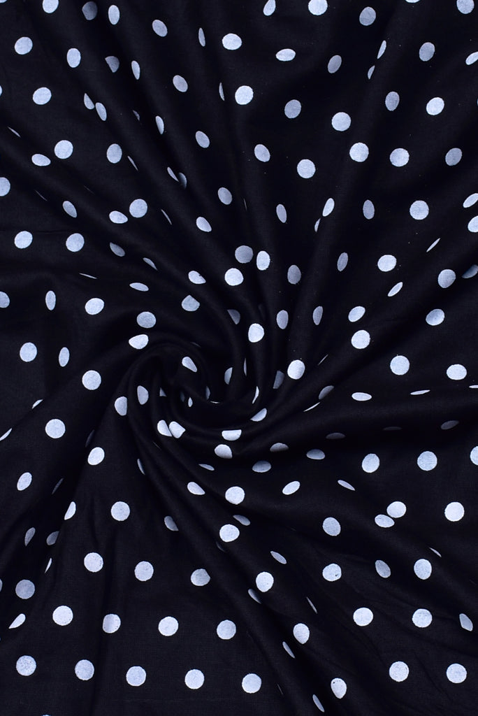 (Cut Piece 0.60 Mtr) Black Polka Dots Print Rayon Fabric