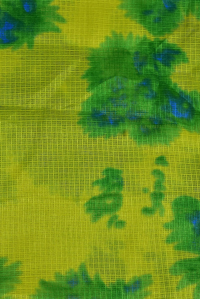Green Abstract Leaf Print Kota Doria Fabric
