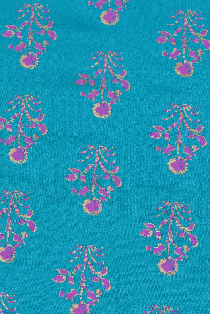 (Cut Piece 0.50 Mtr) Sea Blue Flower Print Rayon Fabric
