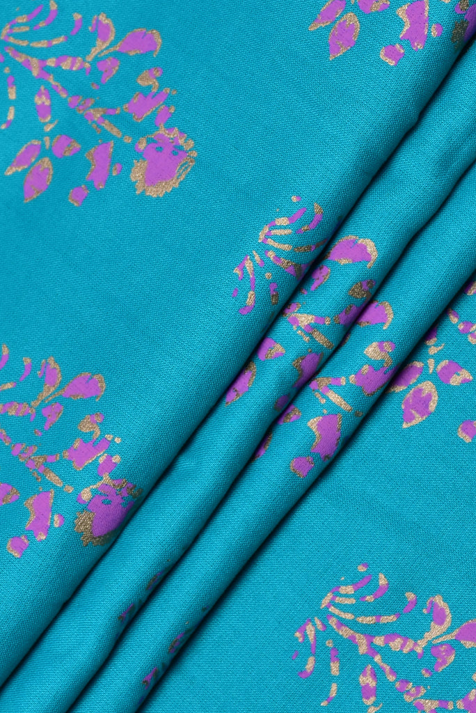 See Blue Flower Print Rayon Fabric