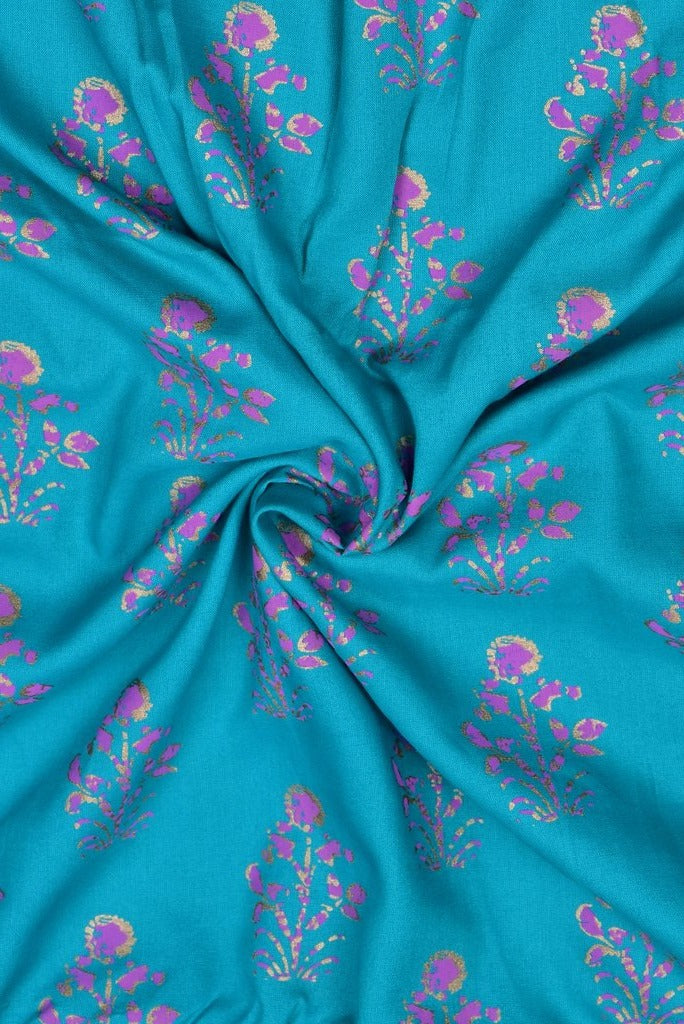 (Cut Piece 0.50 Mtr) Sea Blue Flower Print Rayon Fabric