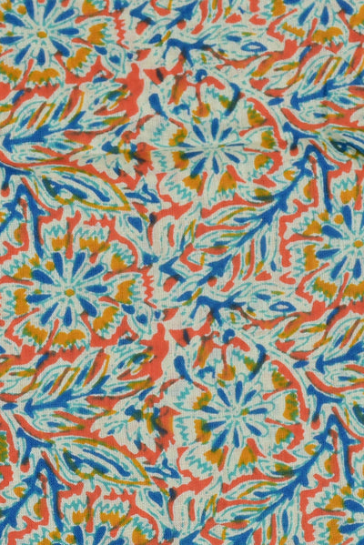 (Cut Piece 0.60 Mtr) Multicolor Flower Print Cotton Fabric