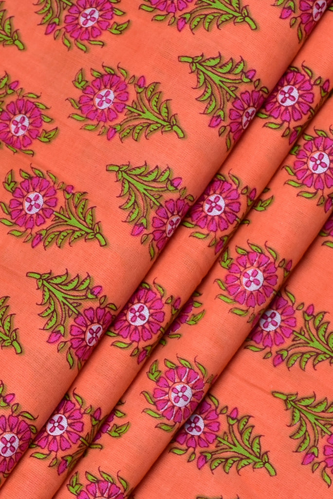 Peach Flower Print Cotton Fabric