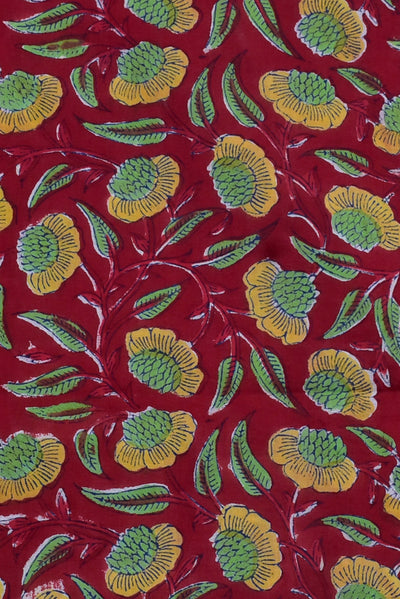 Red Flower Printed Cotton Fabric
