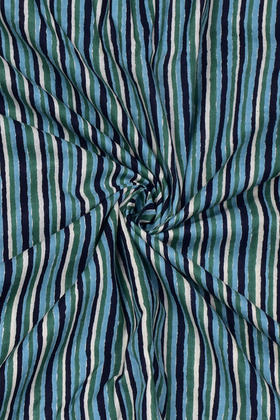 (Cut Piece 0.65 Mtr) Multicolor Stripes Print Cotton Fabric
