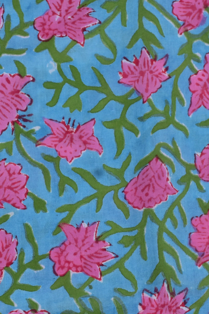 Sky Blue Flower Printed Cotton Fabric
