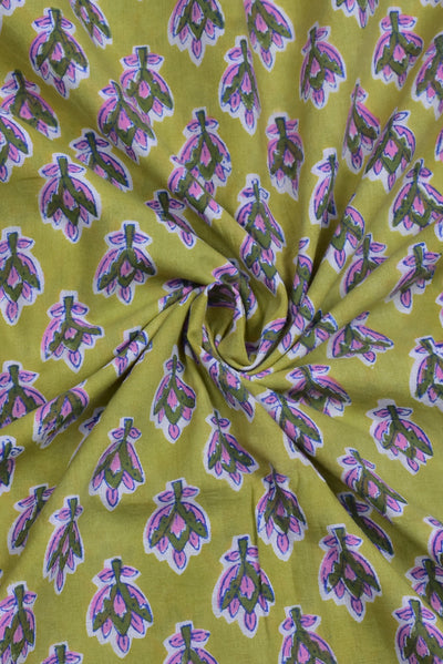 Green Flower Print Cotton Fabric