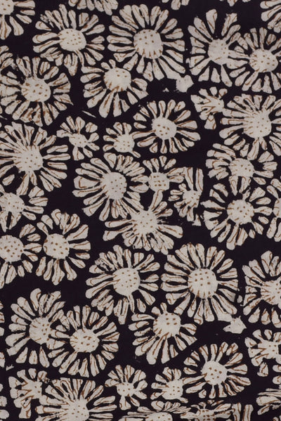 Black Flower Print Cotton Bagru Fabric