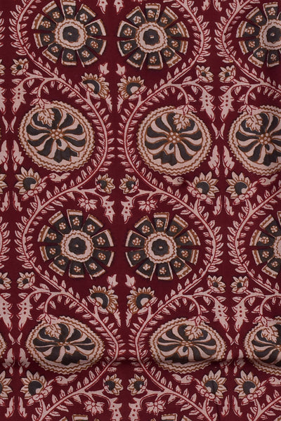 Dark Red Flower Print Cotton Fabric