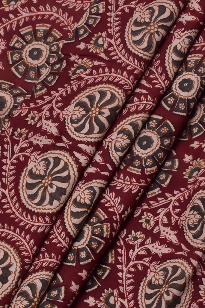 (Cut Piece 0.70 Mtr) Dark Red Flower Print Cotton Fabric