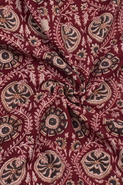 Dark Red Flower Print Cotton Fabric