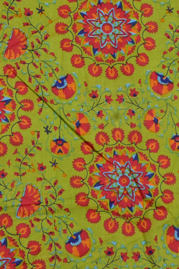 Green Flower Print Cotton Fabric