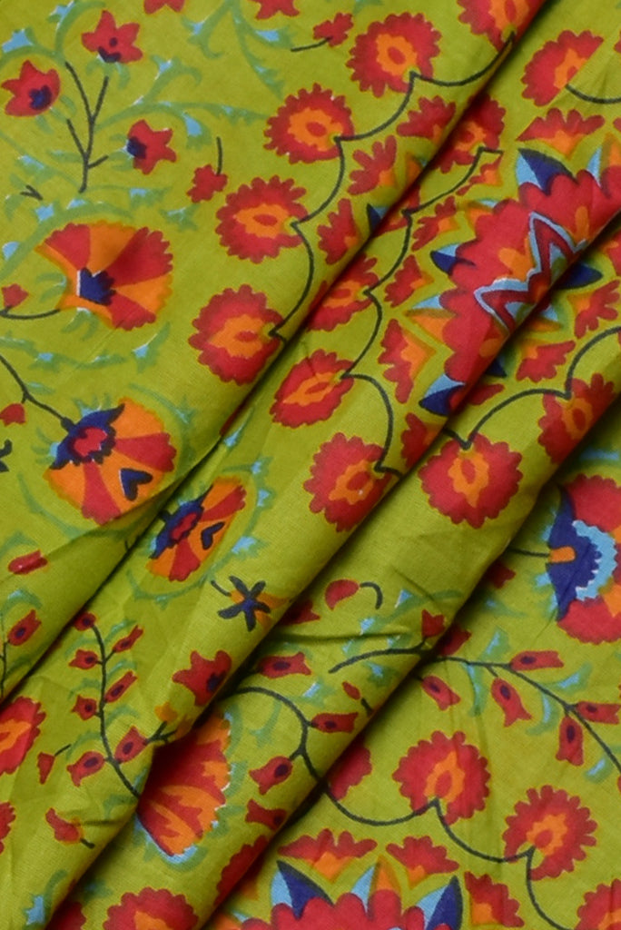 Green Flower Print Cotton Fabric