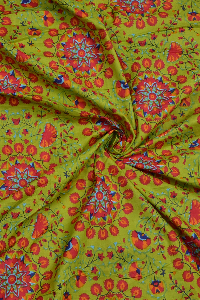 Green Flower Print Cotton Fabric