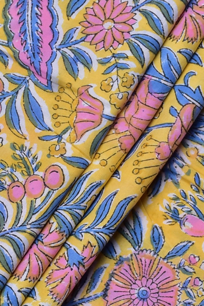 Yellow Flower Print Cotton Fabric