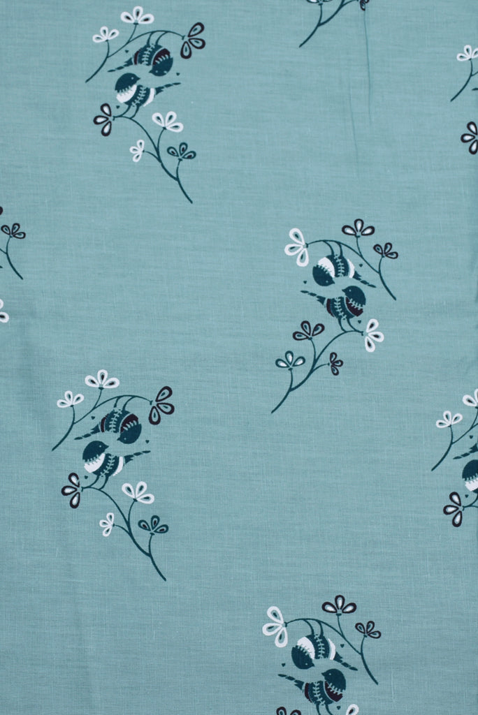 Light Green Floral Printed Screen Cotton Print Fabric