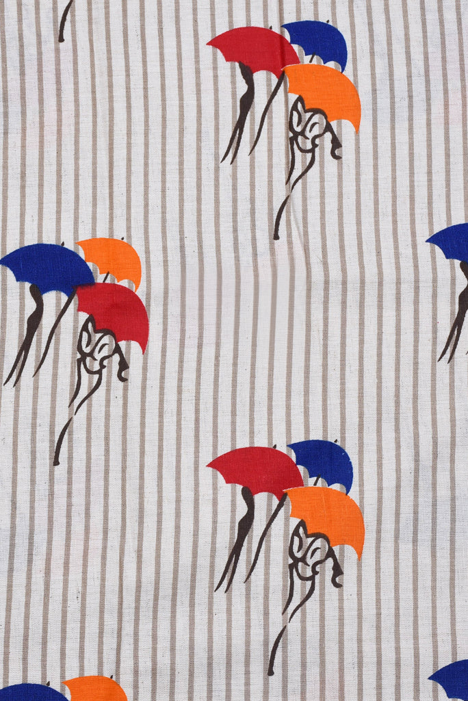 White Lining & Umbrella Printed Screen Cotton Print Fabric
