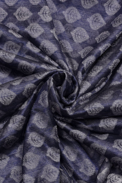 Grey Flower Print Brasso Silk Fabric