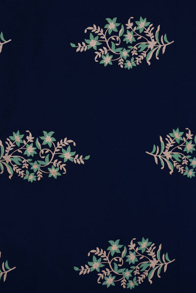 Blue Flower Printed Screen Cotton Print Fabric