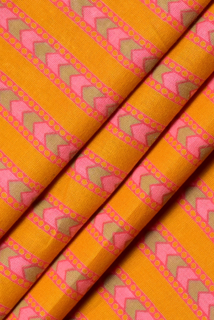 Yellow Stripes Print Cotton Fabric