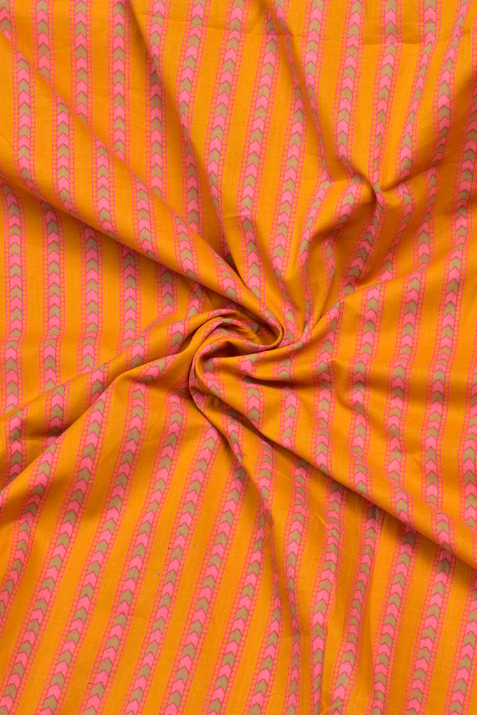 Yellow Stripes Print Cotton Fabric