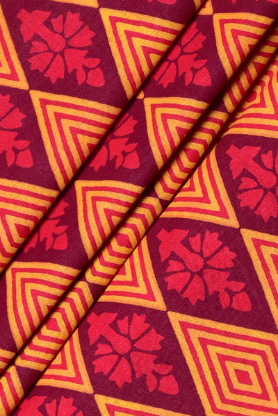Yellow & Red Flower Print Cotton Fabric