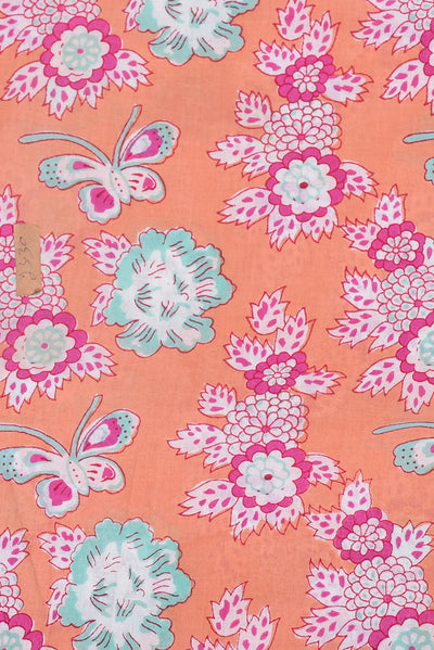 (Cut Piece 0.40 Mtr) Peach Flower Print Cotton Fabric