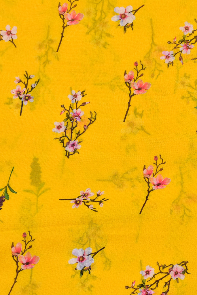 Yellow Floral Print Georgette Fabric