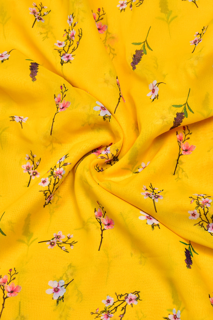Yellow Floral Print Georgette Fabric