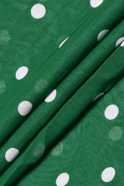 Green Polka Dots Print Georgette Fabric