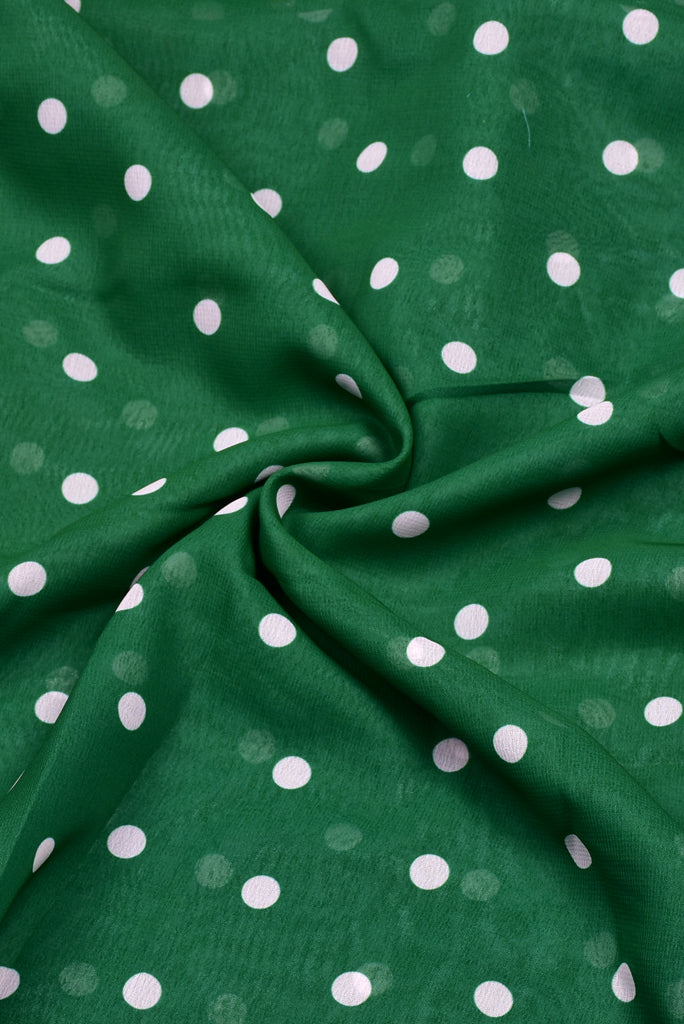 Green Polka Dots Print Georgette Fabric