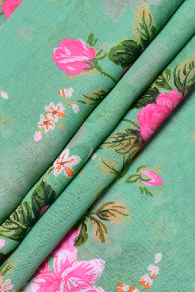 Sea Green Flower Print Georgette Fabric